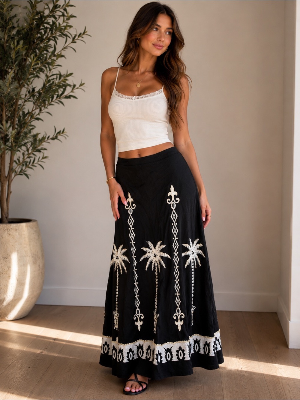 Y2K Vintage Faith Resort Wear, Embroidered Palm Tree Skirt Women’s Size Small